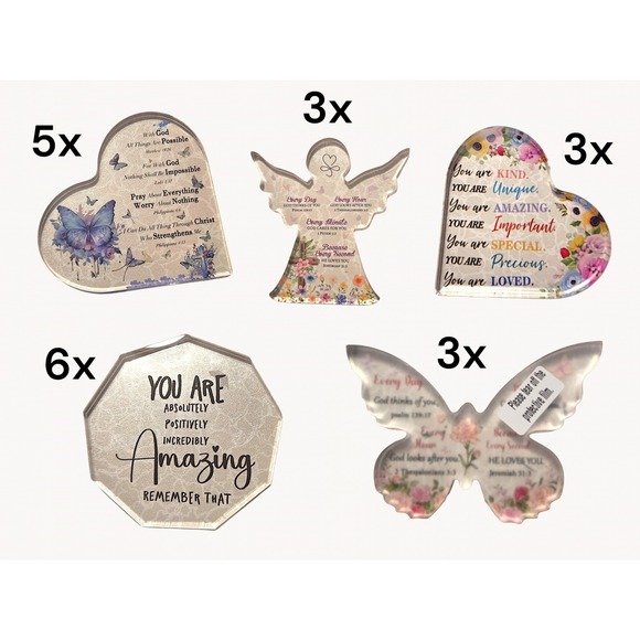 Other - 20pc Motivational Religious Acrylic Plaque Set Hearts Angels Butterfly Decor